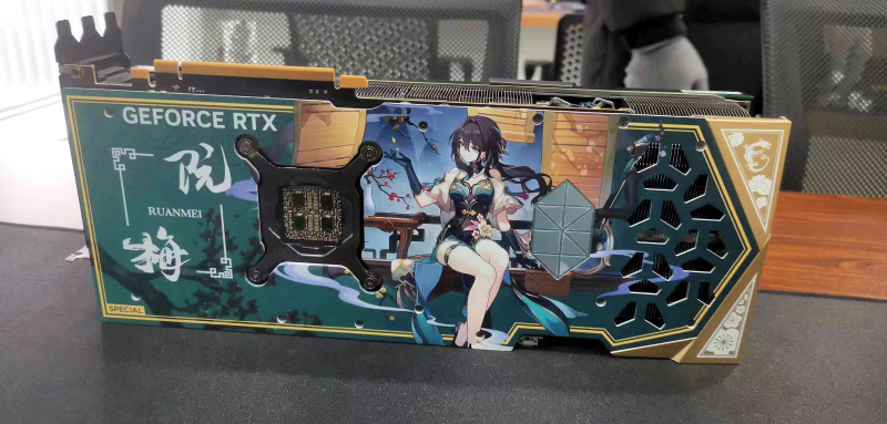 Close-up of the custom backplate with Ruan Mei's image