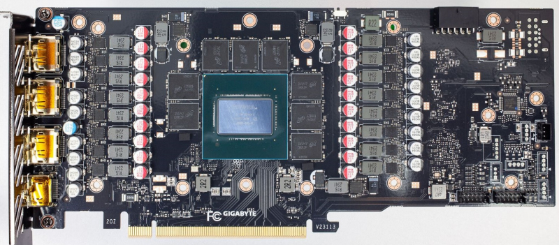 PCB of Gigabyte's GeForce RTX 4080 Gaming Super version 1.1