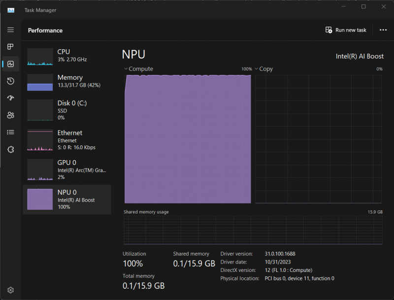  Displaying Task Manager's AI Co-processors Monitoring Feature 