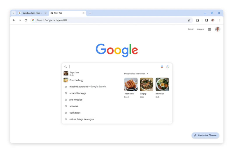 Search suggestions feature on Google Chrome browser 