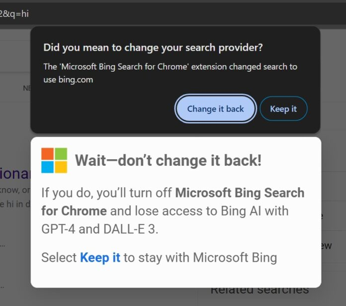 Pop-up inviation to try Bing, source: windowslatest.com