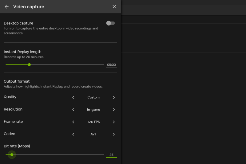 Nvidia App settings screen